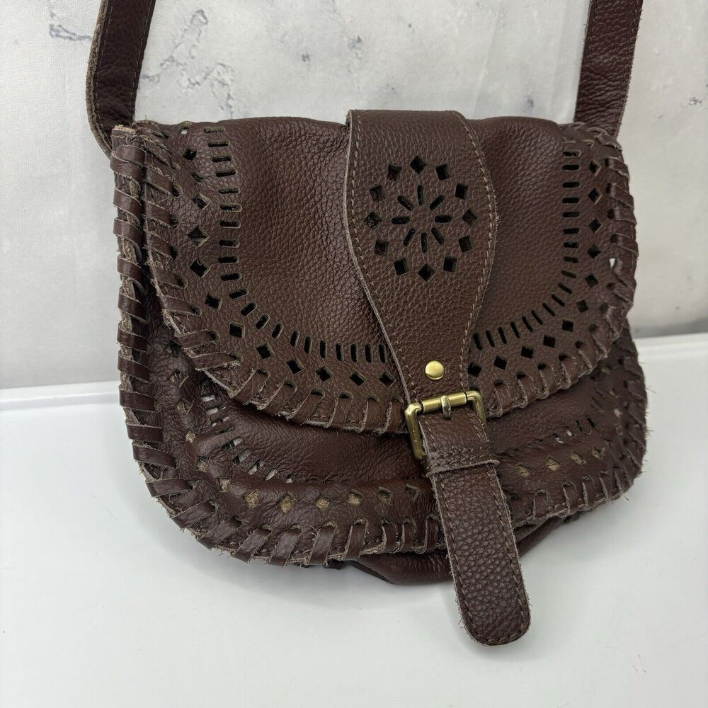 vintage Leather Crossbody Cut-Out Buckle Saddle Bag Purse soft slouch western - Picture 6 of 16